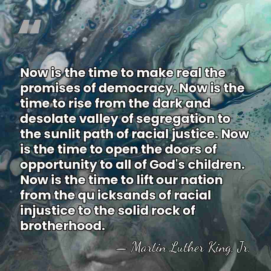 Now is the time to make real the promises of democracy. Now&hellip; - Martin Luther King, Jr.