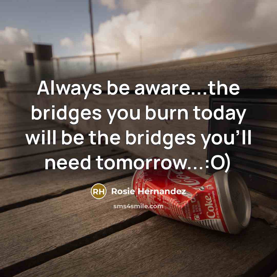 “Always be aware...the bridges you burn today will be the…” quote by Rosie Hernandez
