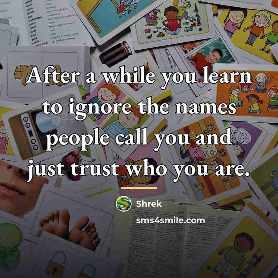 “After a while you learn to ignore the names people…” quote by Shrek