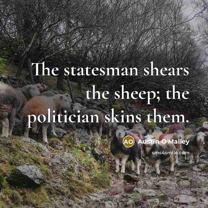 “The statesman shears the sheep; the politician skins them.…” quote by Austin O'Malley