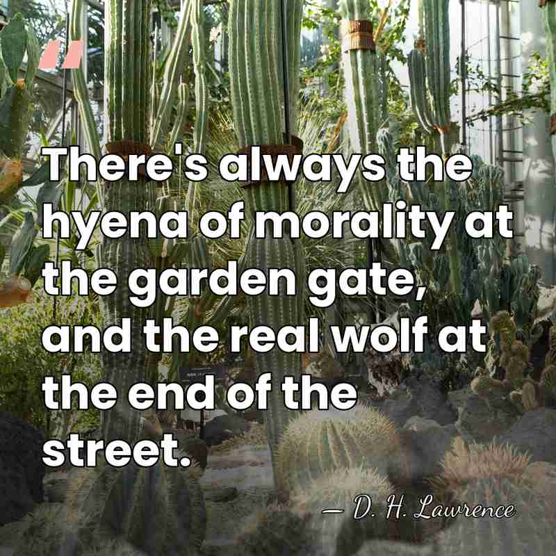 There's always the hyena of morality at the garden gate, and the&hellip; - D. H. Lawrence