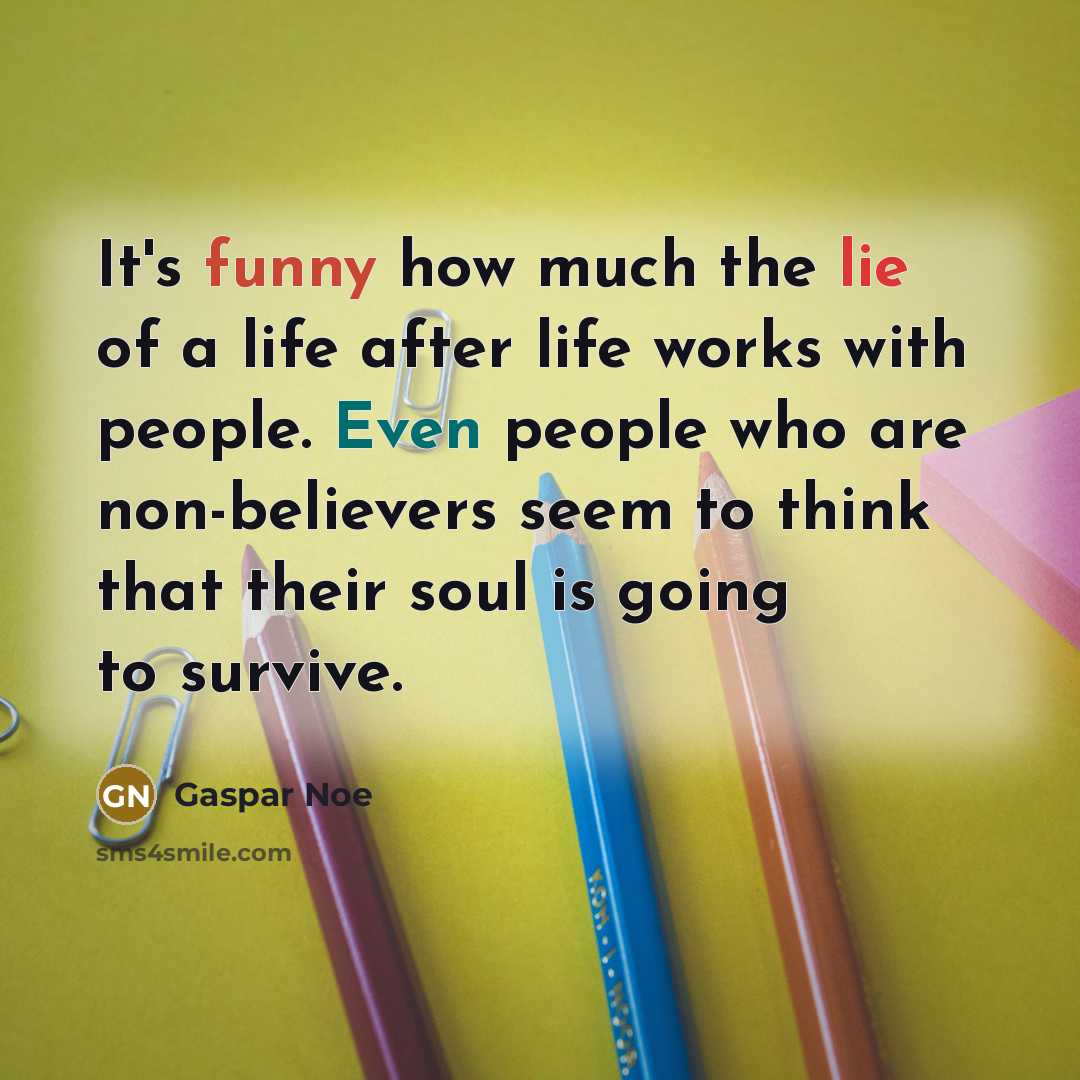 “It's funny how much the lie of a life after life works with people. Even people who are non-believers seem to think that their soul is going to survive.” quote by Gaspar Noe
