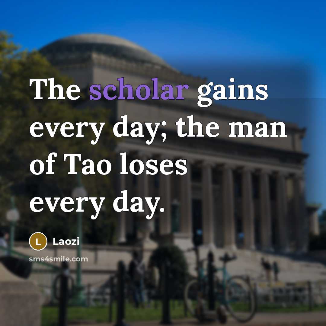 “The scholar gains every day; the man of Tao loses…” quote by Laozi