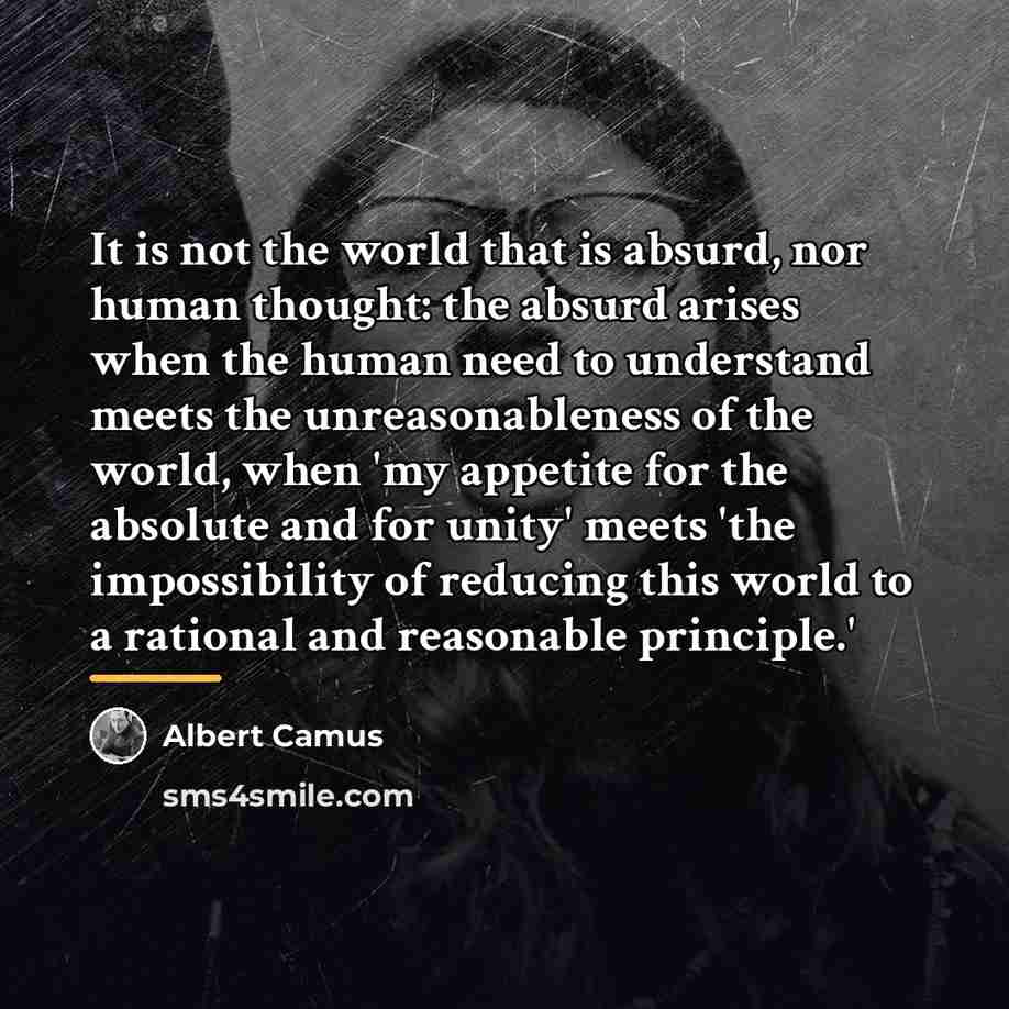 “It is not the world that is absurd, nor human…” quote by Albert Camus