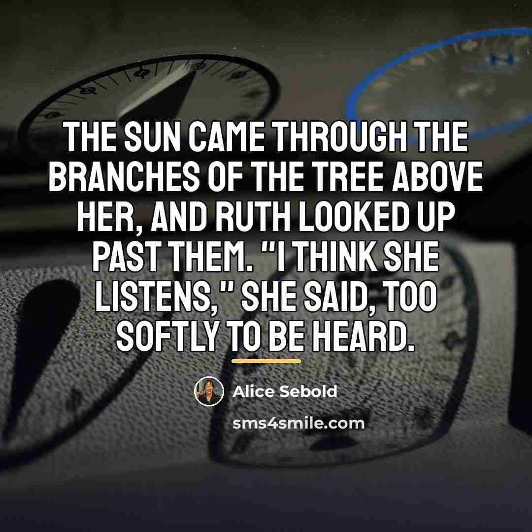 “The sun came through the branches of the tree above…” quote by Alice Sebold