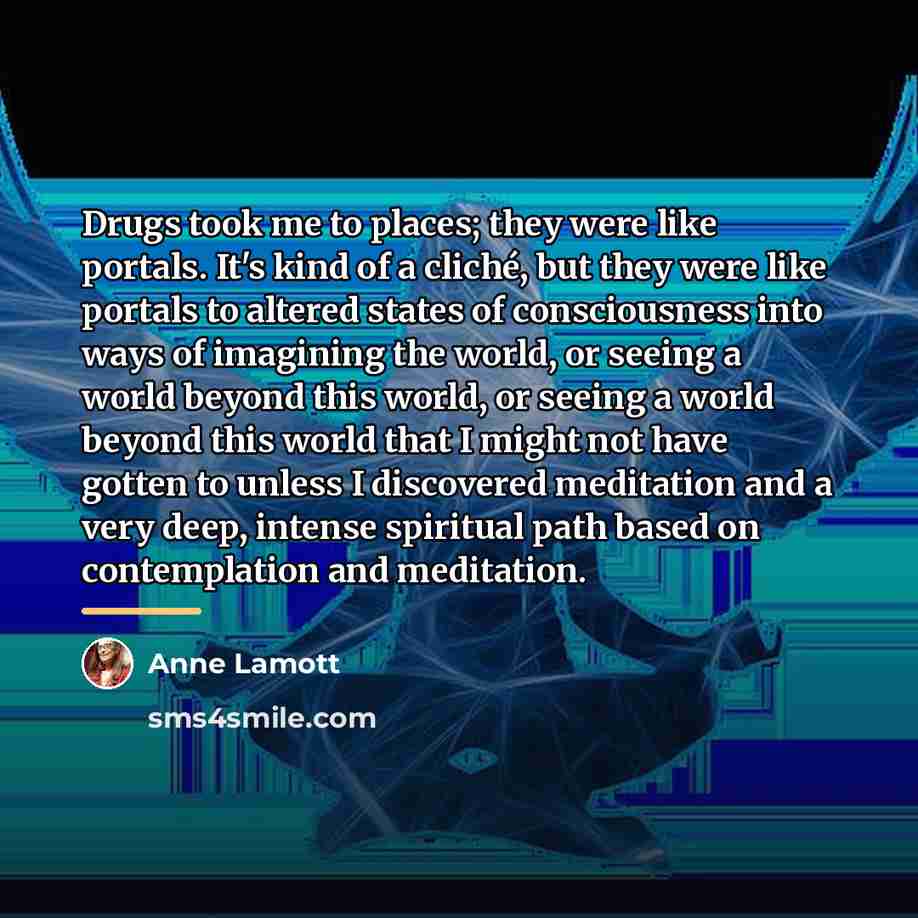 “Drugs took me to places; they were like portals. It's…” quote by Anne Lamott
