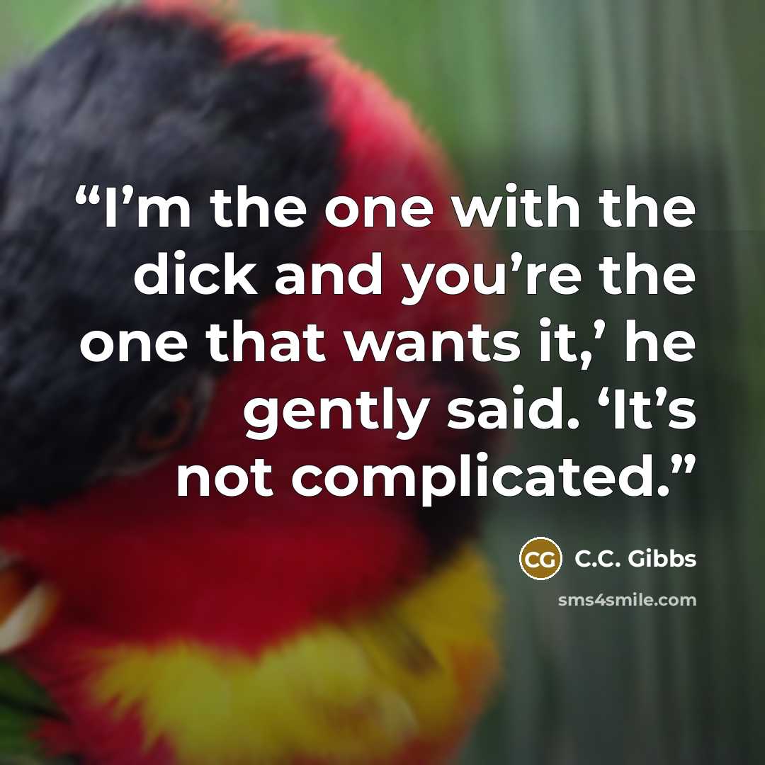 “I’m the one with the dick and you’re the one that wants it,’ he gently said. ‘It’s not complicated.” quote by C.C. Gibbs