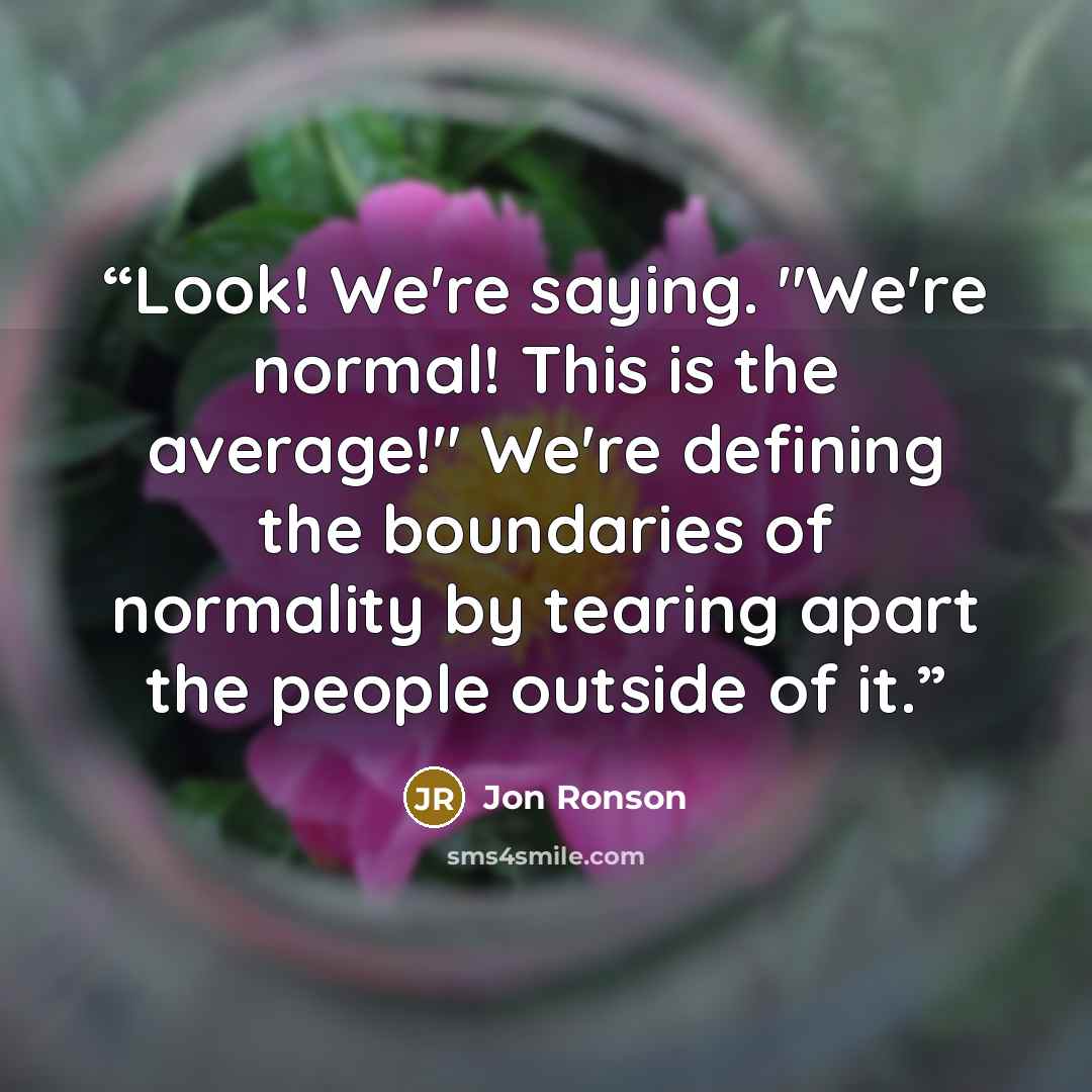 “Look! We're saying. "We're normal! This is the average!" We're defining the boundaries of normality by tearing apart the people outside of it.” quote by Jon Ronson