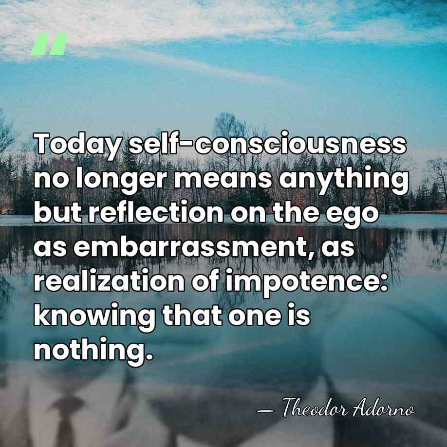 Today self-consciousness no longer means anything but reflection on the ego as&hellip; - Theodor Adorno
