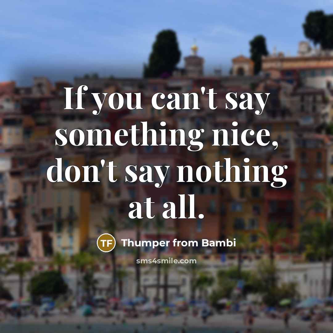“If you can't say something nice, don't say nothing at all.” quote by Thumper from Bambi