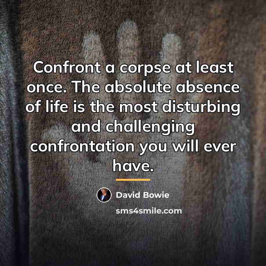 “Confront a corpse at least once. The absolute absence of…” quote by David Bowie