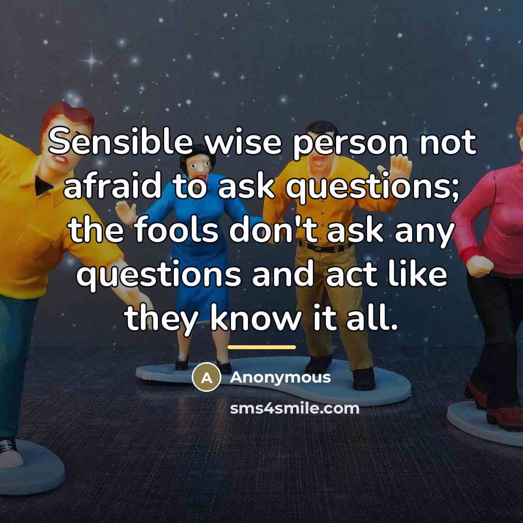“Sensible wise person not afraid to ask questions; the fools…” quote by Anonymous