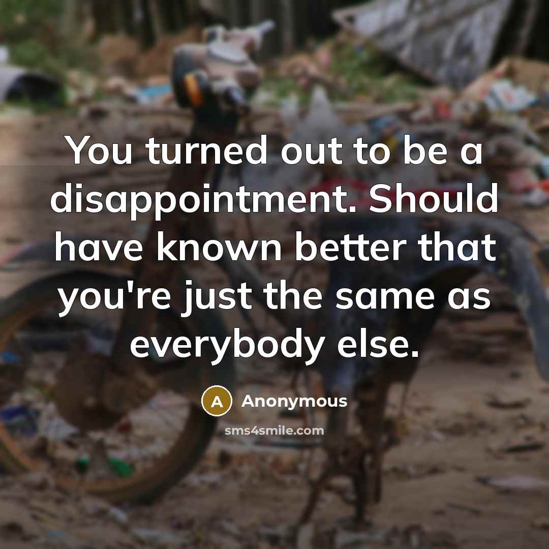 “You turned out to be a disappointment. Should have known…” quote by Anonymous