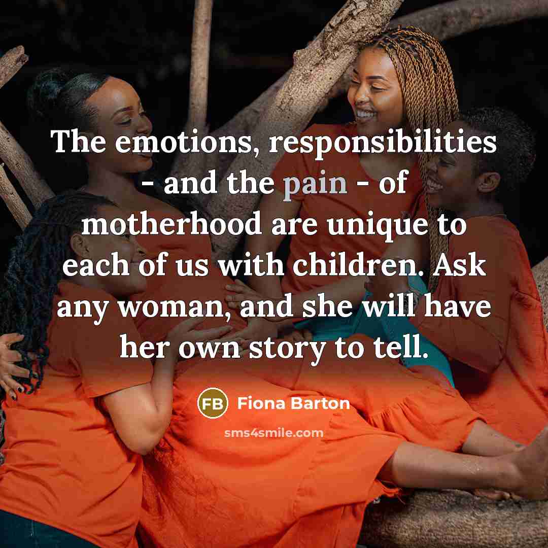 “The emotions, responsibilities - and the pain - of motherhood…” quote by Fiona Barton