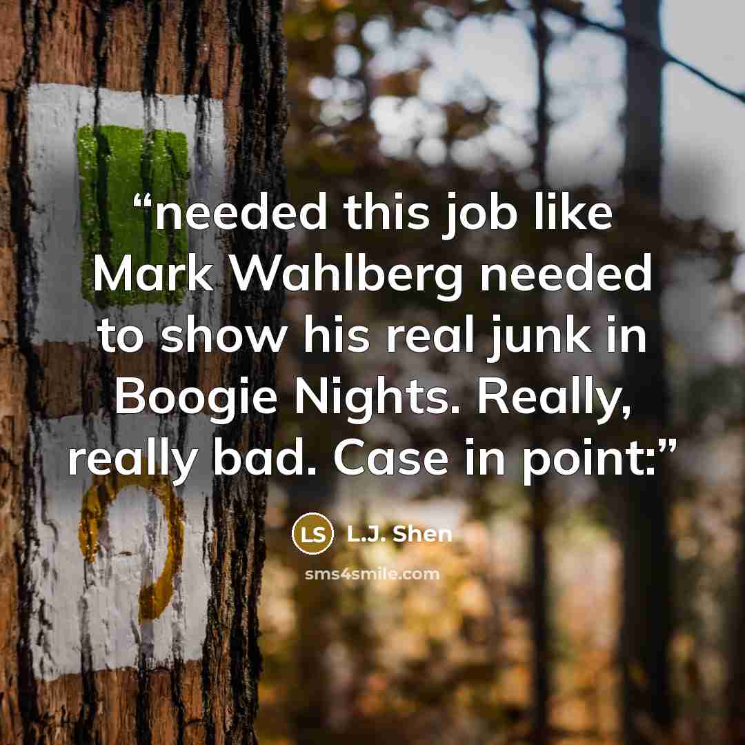 “needed this job like Mark Wahlberg needed to show his real junk in Boogie Nights. Really, really bad. Case in point:” quote by L.J. Shen
