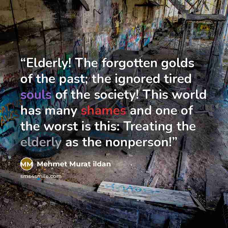 “Elderly! The forgotten golds of the past; the ignored tired souls of the society! This world has many shames and one of the worst is this: Treating the elderly as the nonperson!” quote by Mehmet Murat ildan