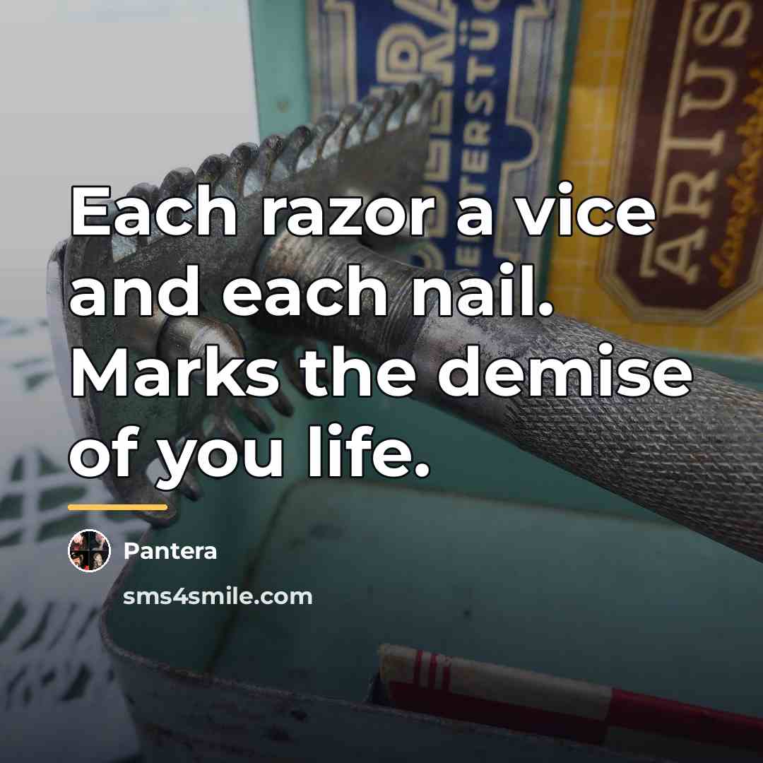 “Each razor a vice and each nail. Marks the demise…” quote by Pantera