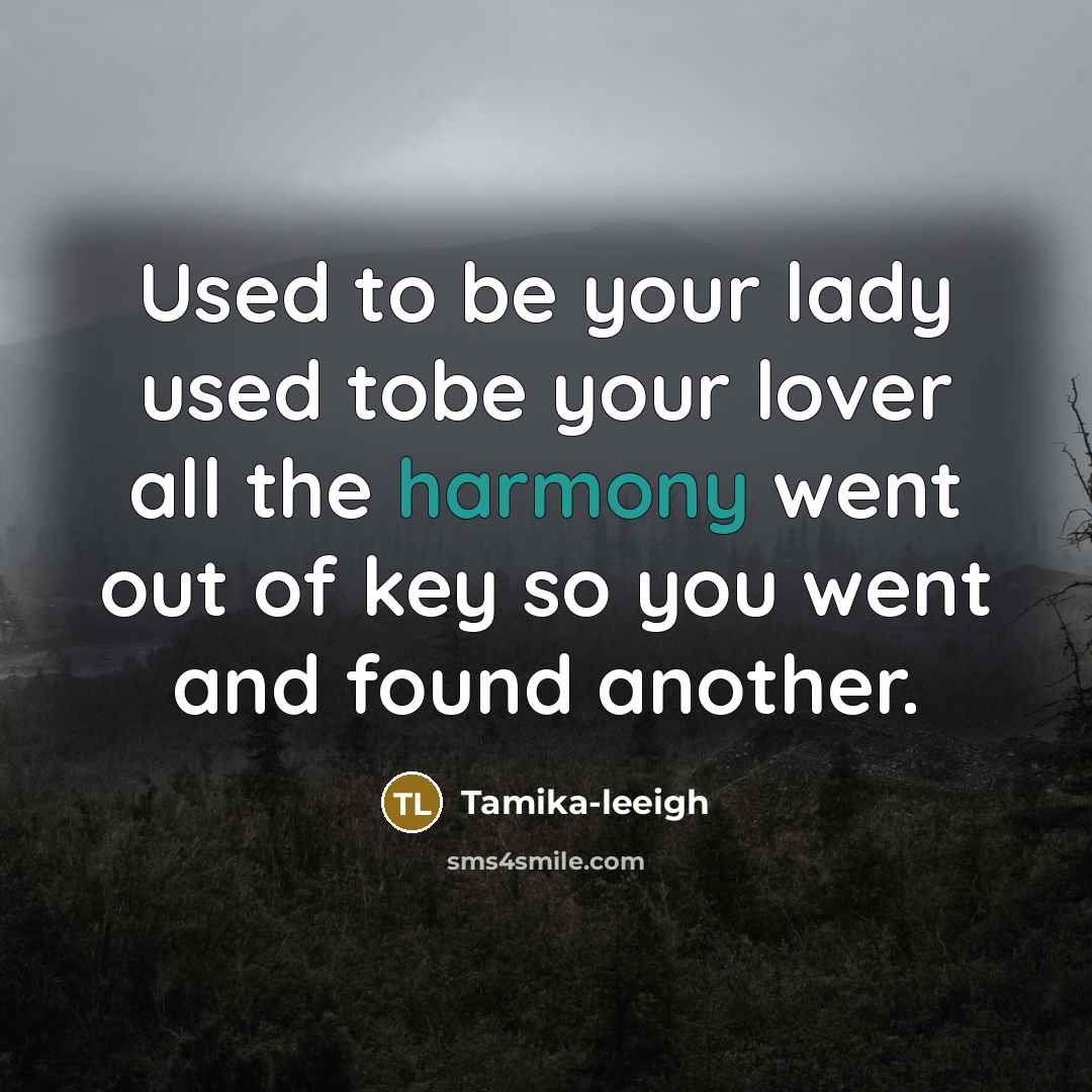 “Used to be your lady used tobe your lover all the harmony went out of key so you went and found another.” quote by Tamika-leeigh