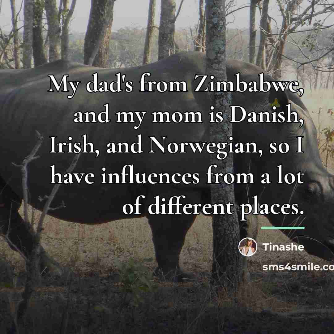 “My dad's from Zimbabwe, and my mom is Danish, Irish,…” quote by Tinashe