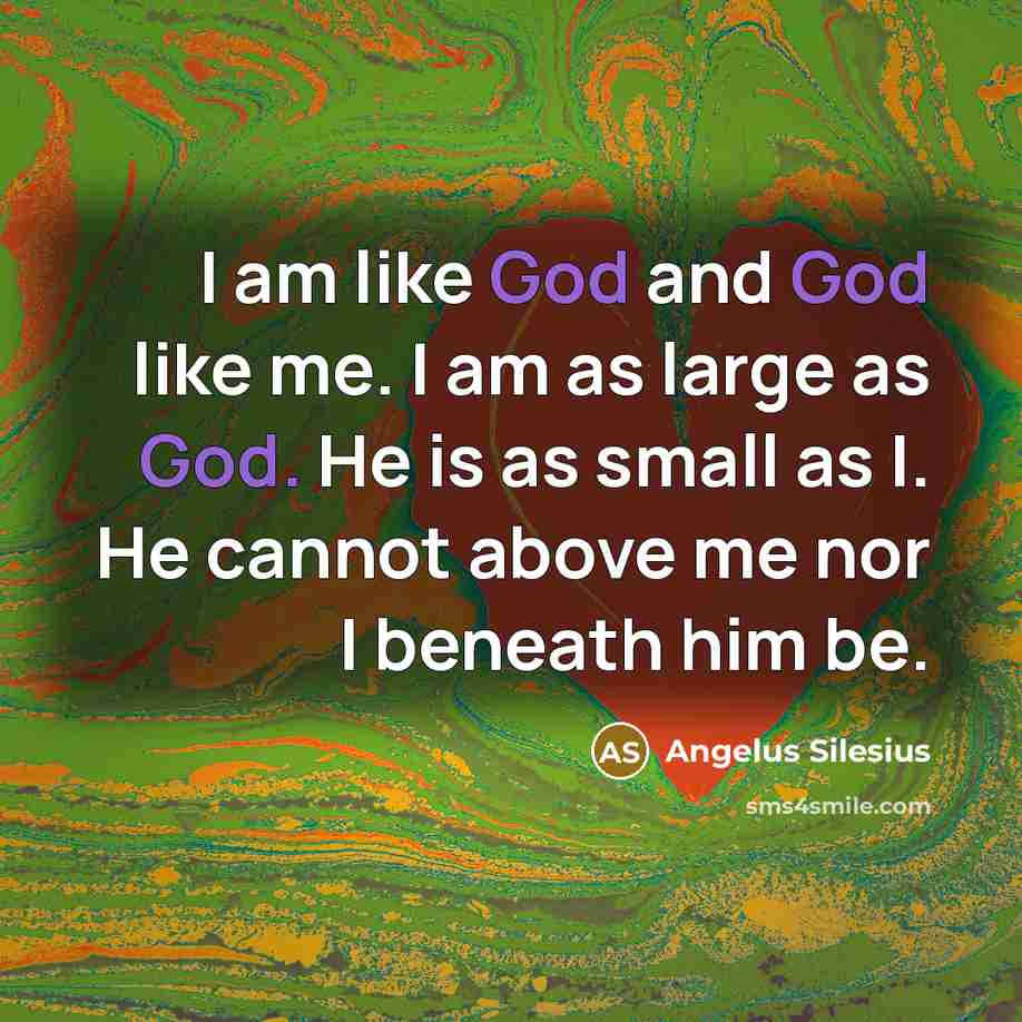 “I am like God and God like me. I am…” quote by Angelus Silesius