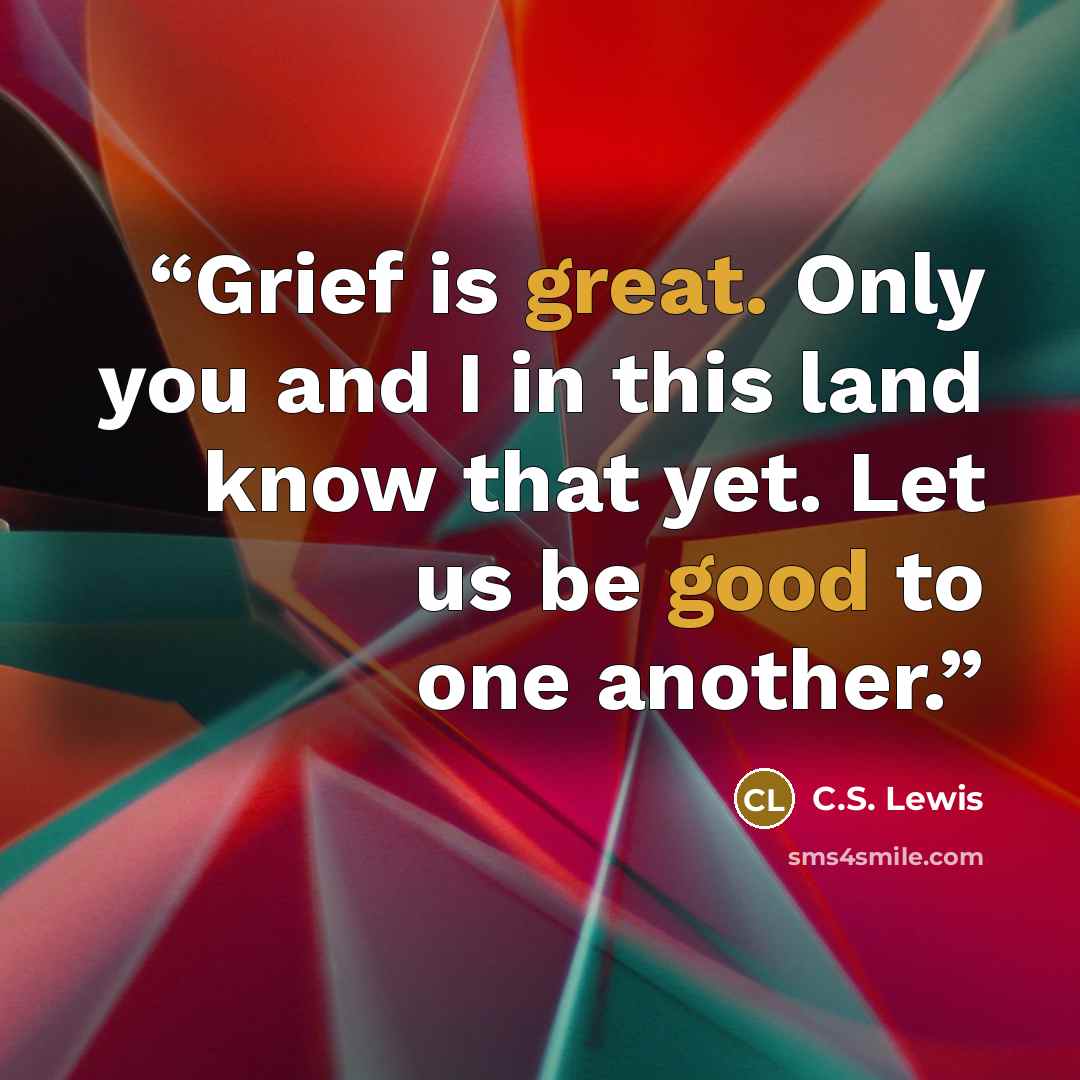 “Grief is great. Only you and I in this land know that yet. Let us be good to one another.” quote by C.S. Lewis