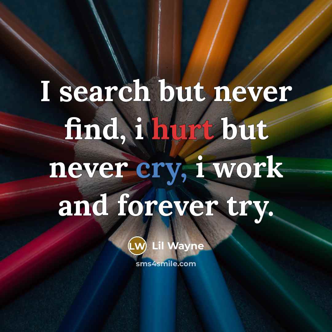 “I search but never find, i hurt but never cry,…” quote by Lil Wayne