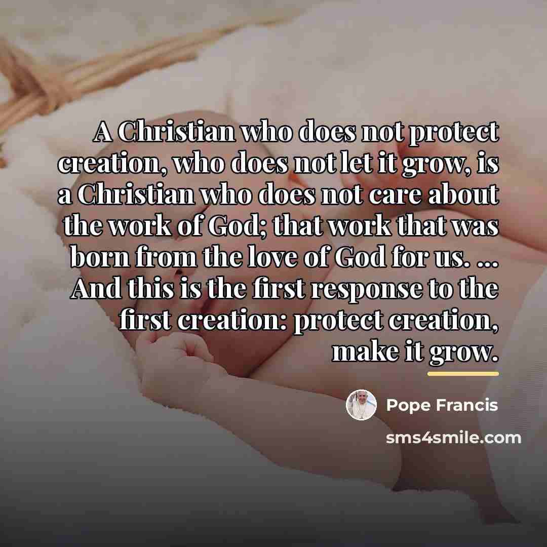 “A Christian who does not protect creation, who does not…” quote by Pope Francis