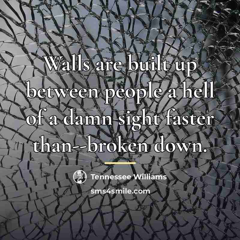 “Walls are built up between people a hell of a…” quote by Tennessee Williams