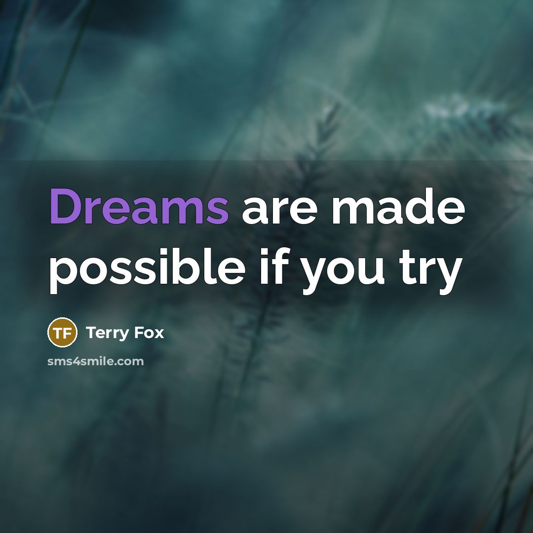“Dreams are made possible if you try…” quote by Terry Fox