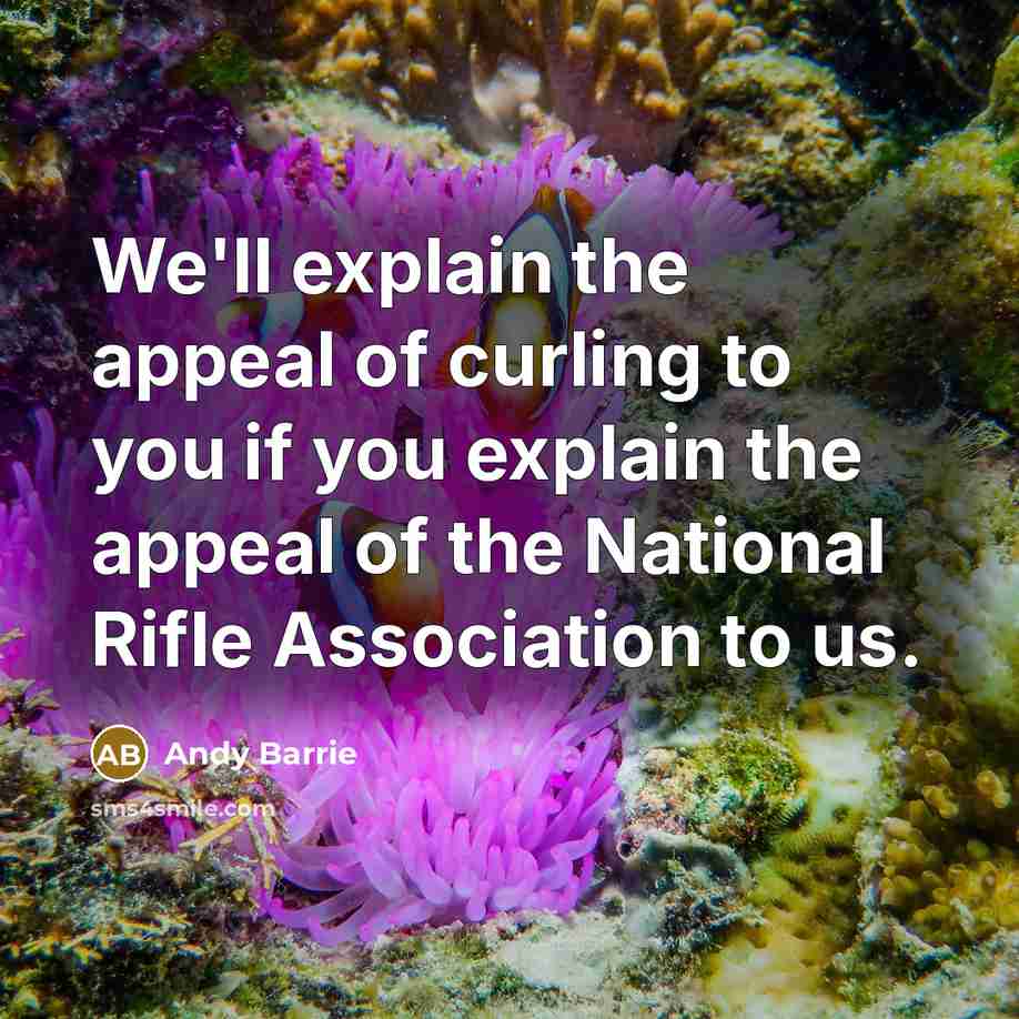 “We'll explain the appeal of curling to you if you explain the appeal of the National Rifle Association to us.” quote by Andy Barrie