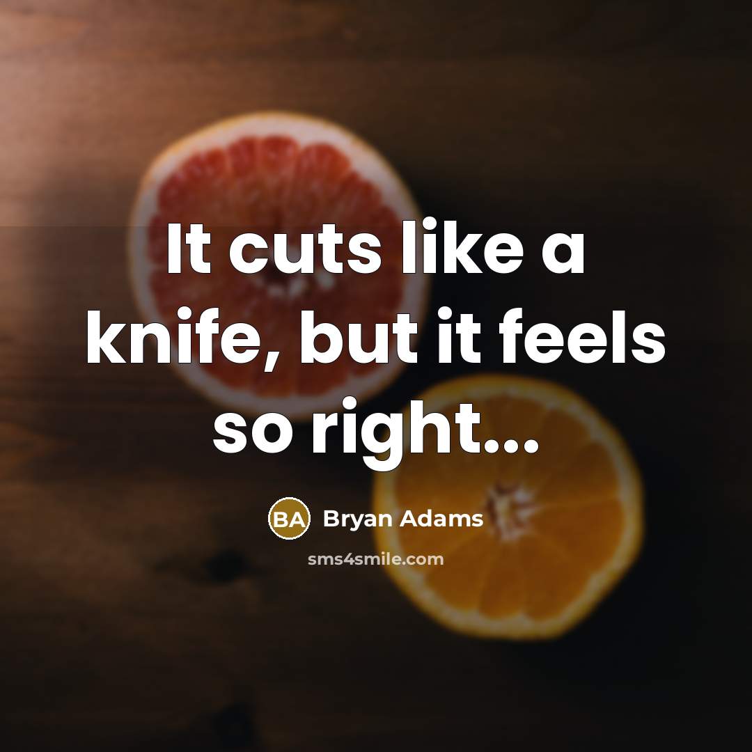 “It cuts like a knife, but it feels so right...…” quote by Bryan Adams