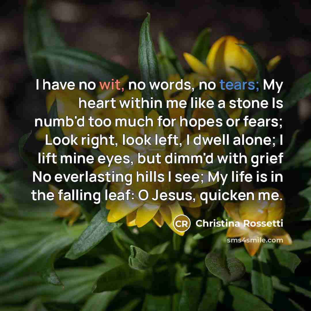 “I have no wit, no words, no tears; My heart…” quote by Christina Rossetti