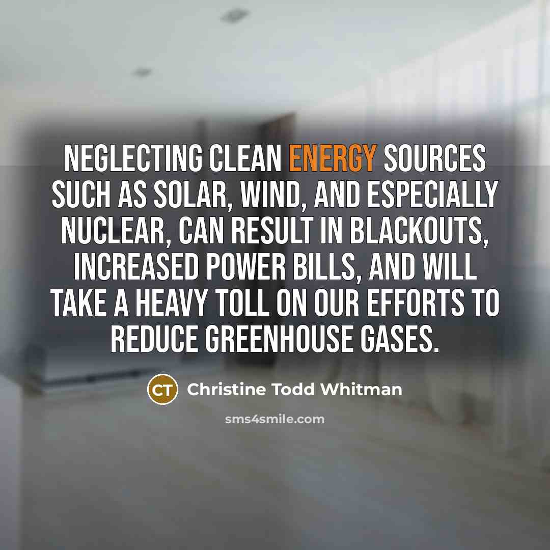 “Neglecting clean energy sources such as solar, wind, and especially…” quote by Christine Todd Whitman