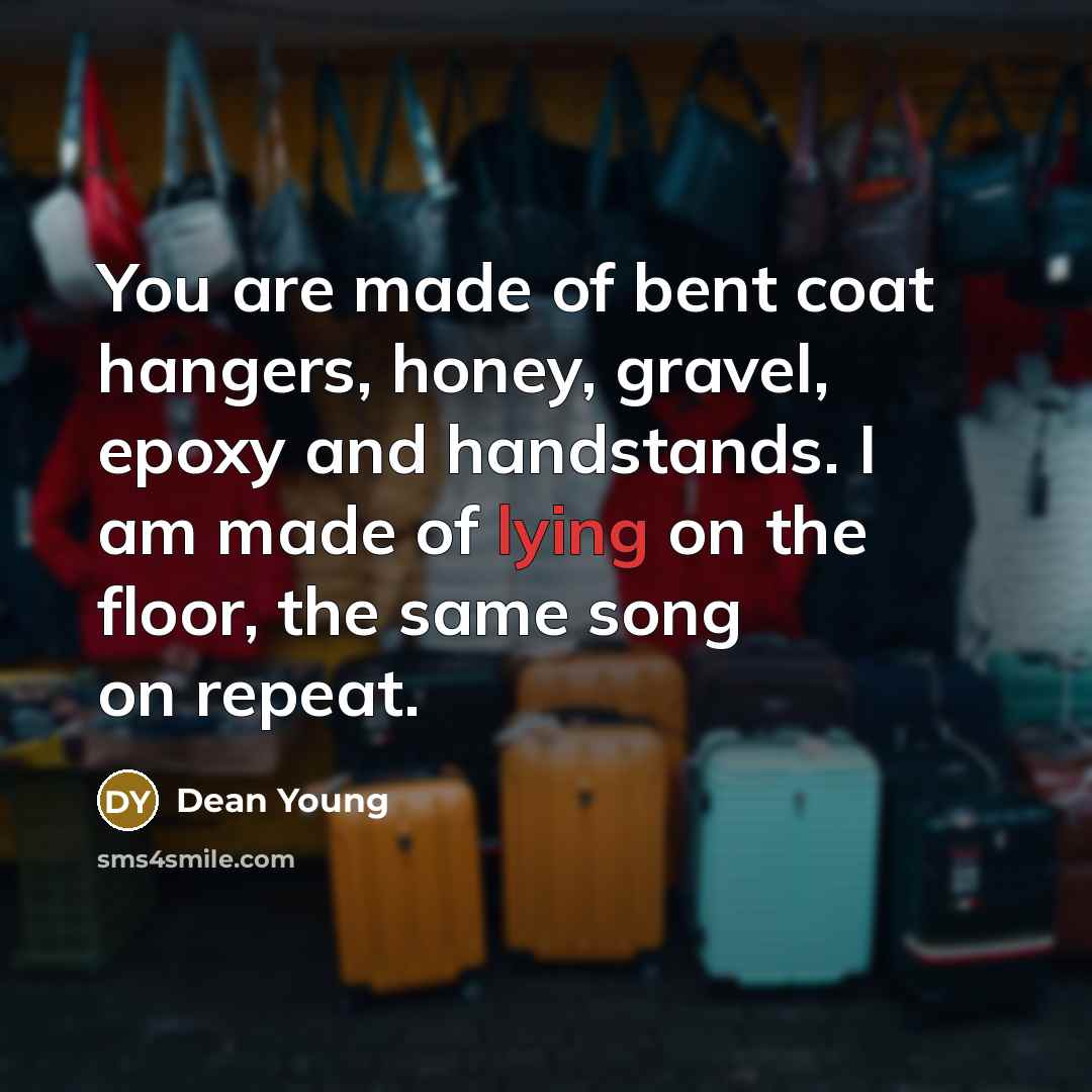 “You are made of bent coat hangers, honey, gravel, epoxy…” quote by Dean Young