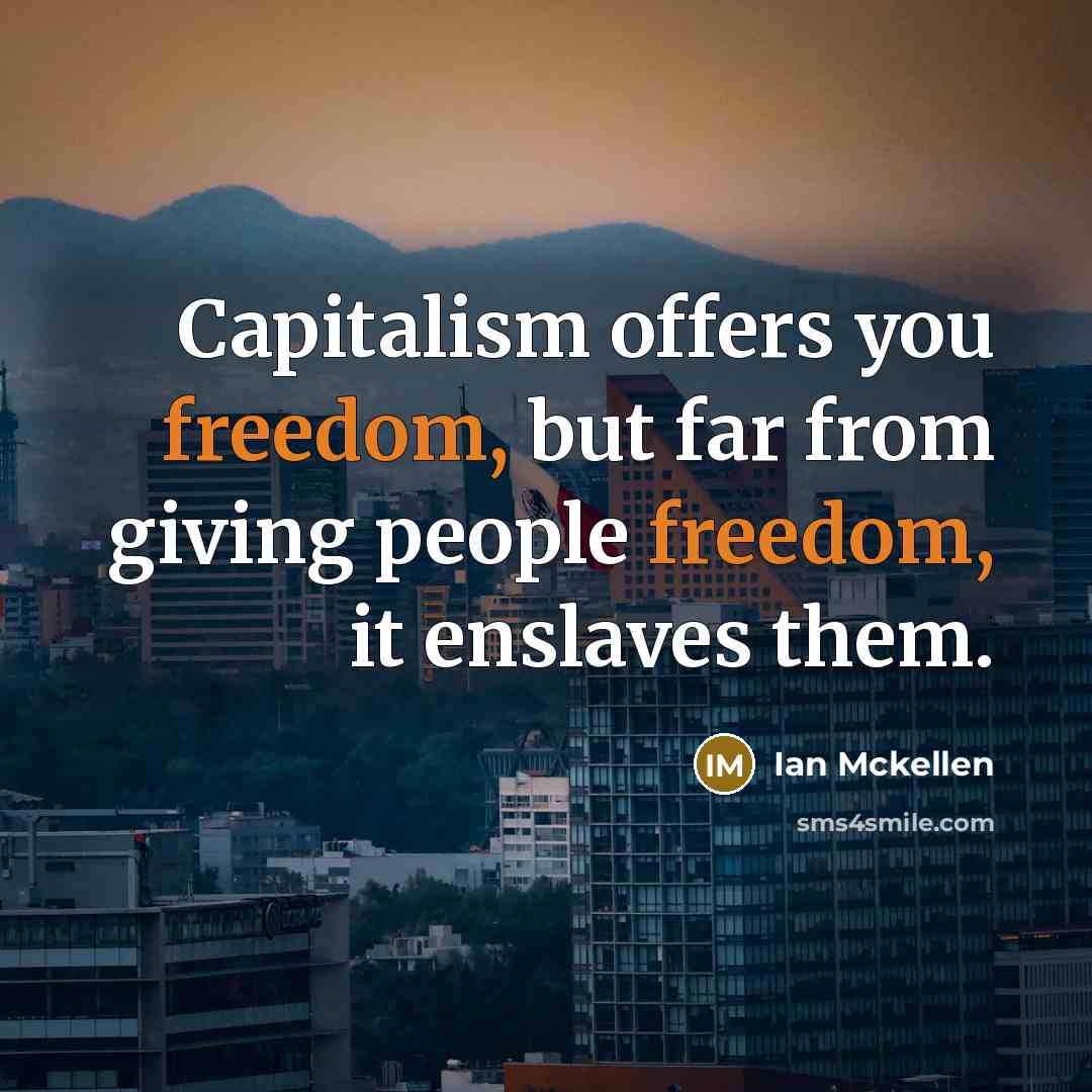 “Capitalism offers you freedom, but far from giving people freedom,…” quote by Ian Mckellen