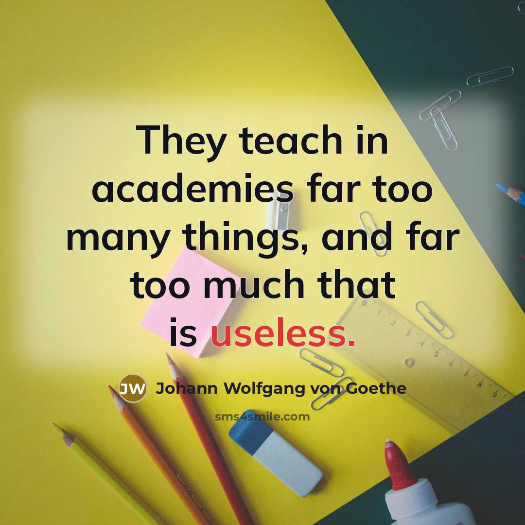 “They teach in academies far too many things, and far…” quote by Johann Wolfgang von Goethe