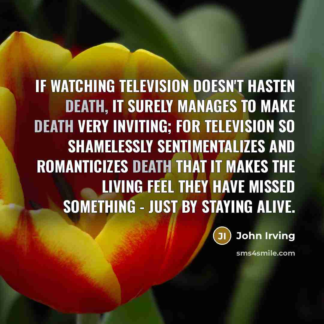 “If watching television doesn't hasten death, it surely manages to…” quote by John Irving