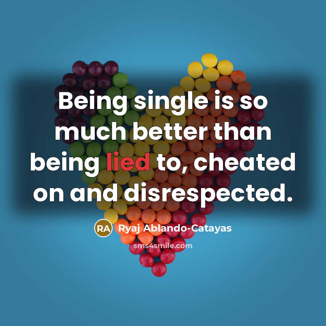 “Being single is so much better than being lied to,…” quote by Ryaj Ablando-Catayas
