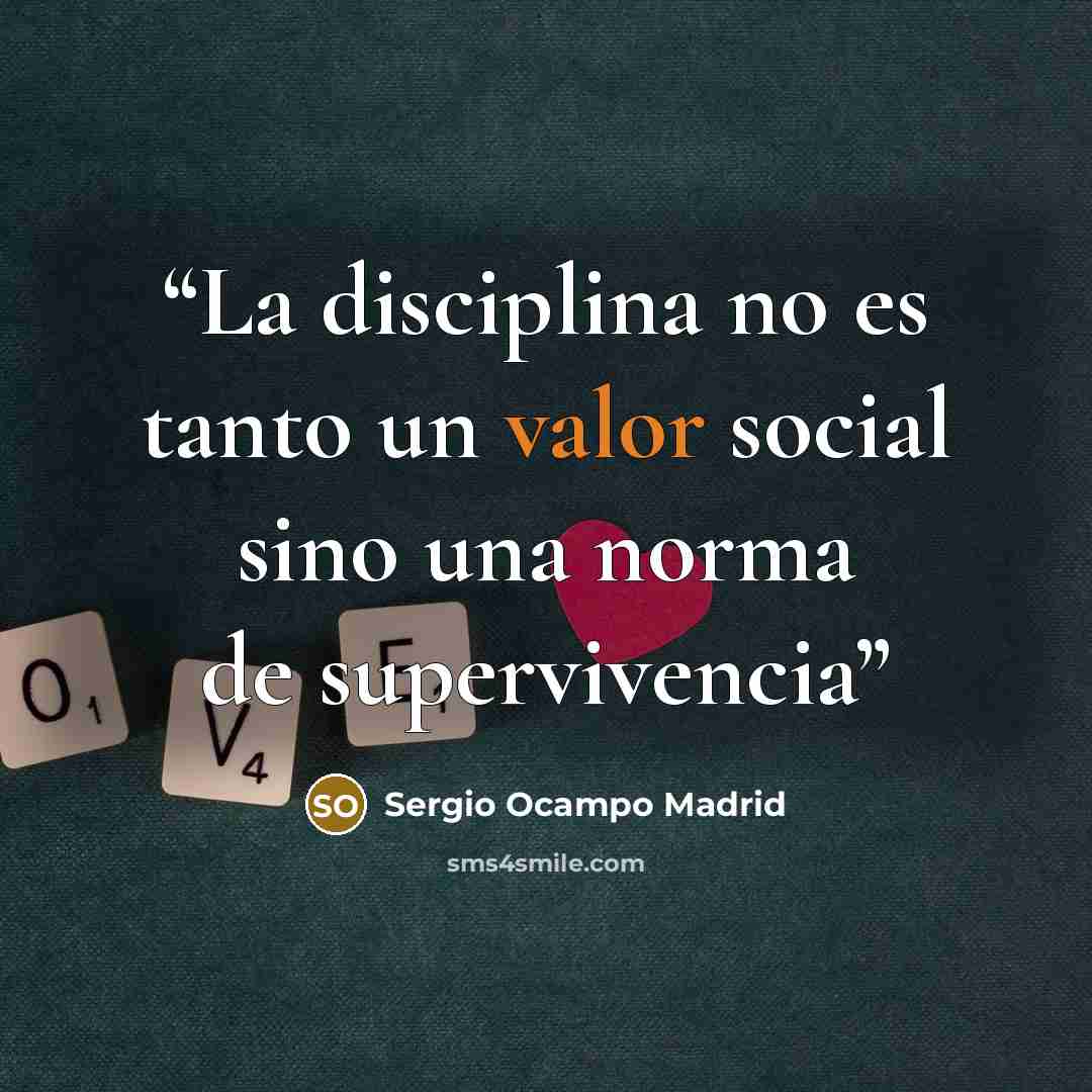 “La disciplina no es tanto un valor social sino una norma de supervivencia” quote by Sergio Ocampo Madrid