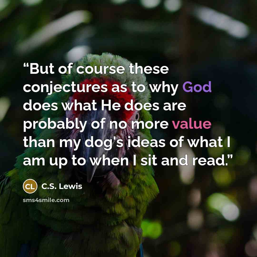 “But of course these conjectures as to why God does what He does are probably of no more value than my dog's ideas of what I am up to when I sit and read.” quote by C.S. Lewis
