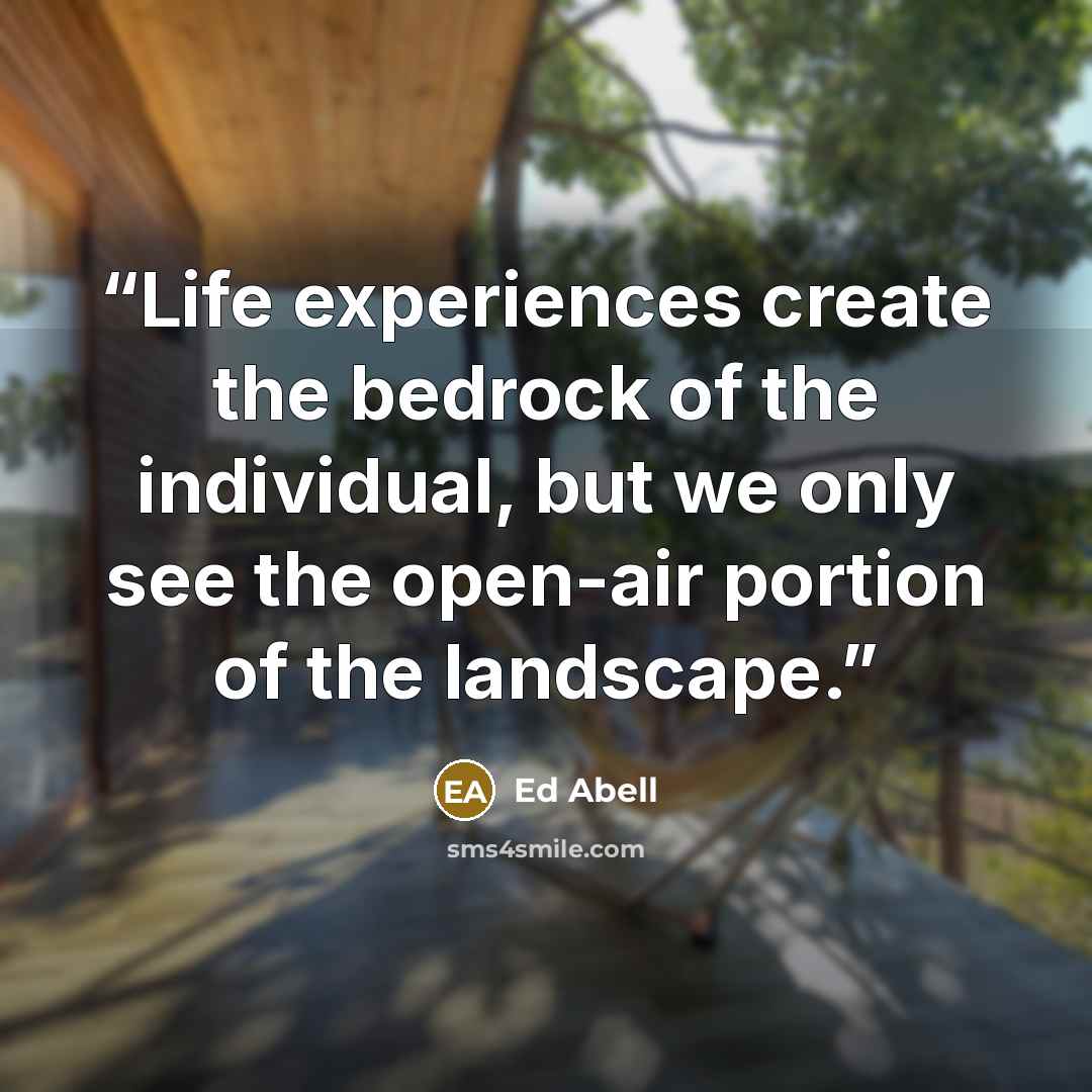 “Life experiences create the bedrock of the individual, but we only see the open-air portion of the landscape.” quote by Ed Abell