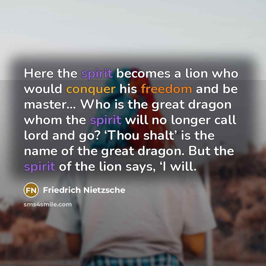 “Here the spirit becomes a lion who would conquer his…” quote by Friedrich Nietzsche