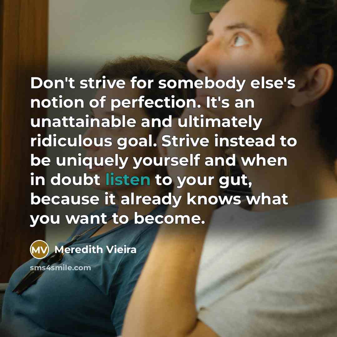 “Don't strive for somebody else's notion of perfection. It's an…” quote by Meredith Vieira