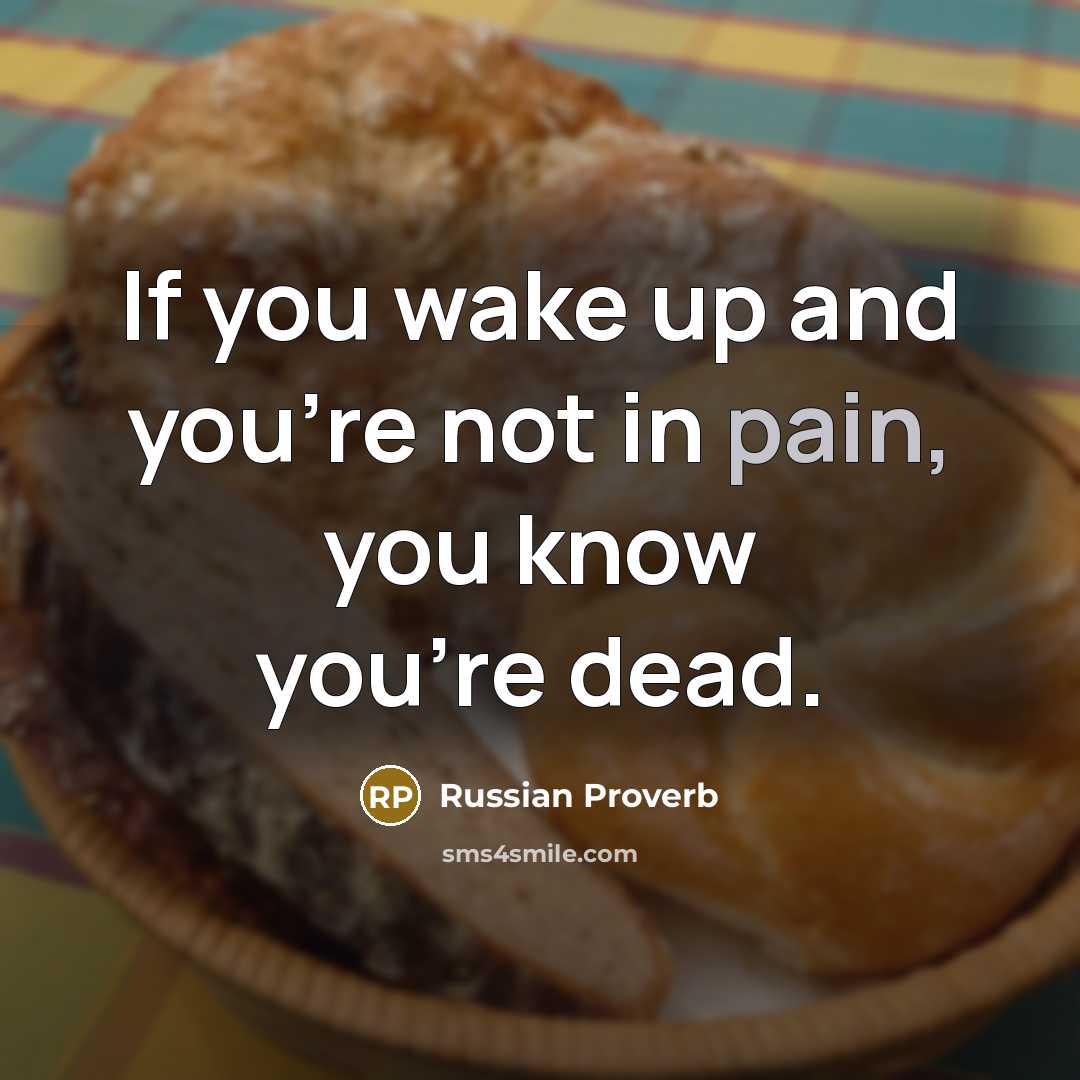 “If you wake up and you're not in pain, you…” quote by Russian proverb
