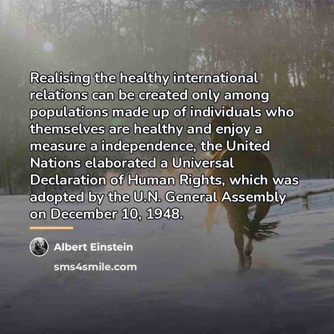 “Realising the healthy international relations can be created only among…” quote by Albert Einstein