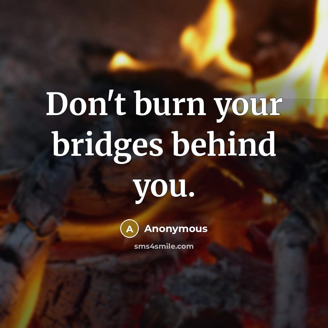 “Don't burn your bridges behind you.…” quote by Anonymous