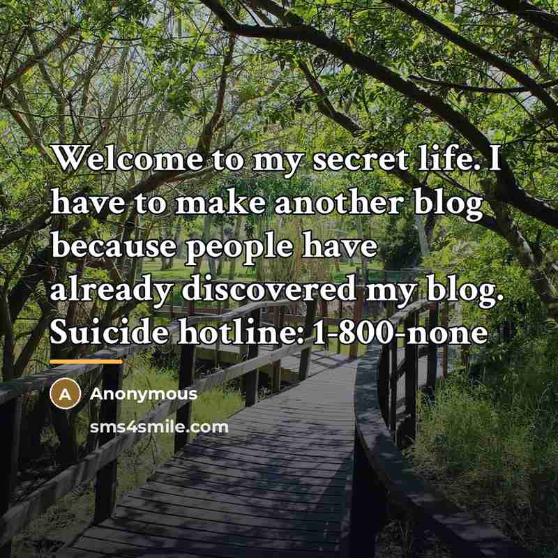 “Welcome to my secret life. I have to make another…” quote by Anonymous