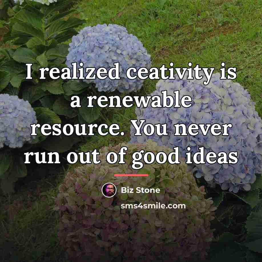 “I realized ceativity is a renewable resource. You never run…” quote by Biz Stone
