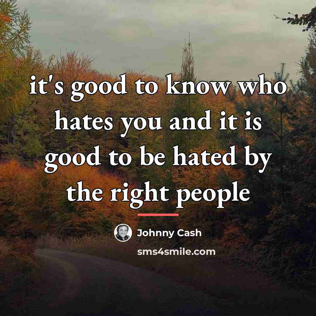 “it's good to know who hates you and it is…” quote by Johnny Cash