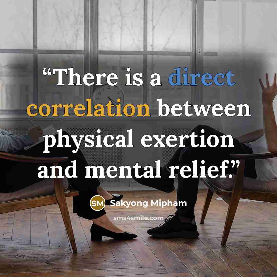 “There is a direct correlation between physical exertion and mental relief.” quote by Sakyong Mipham